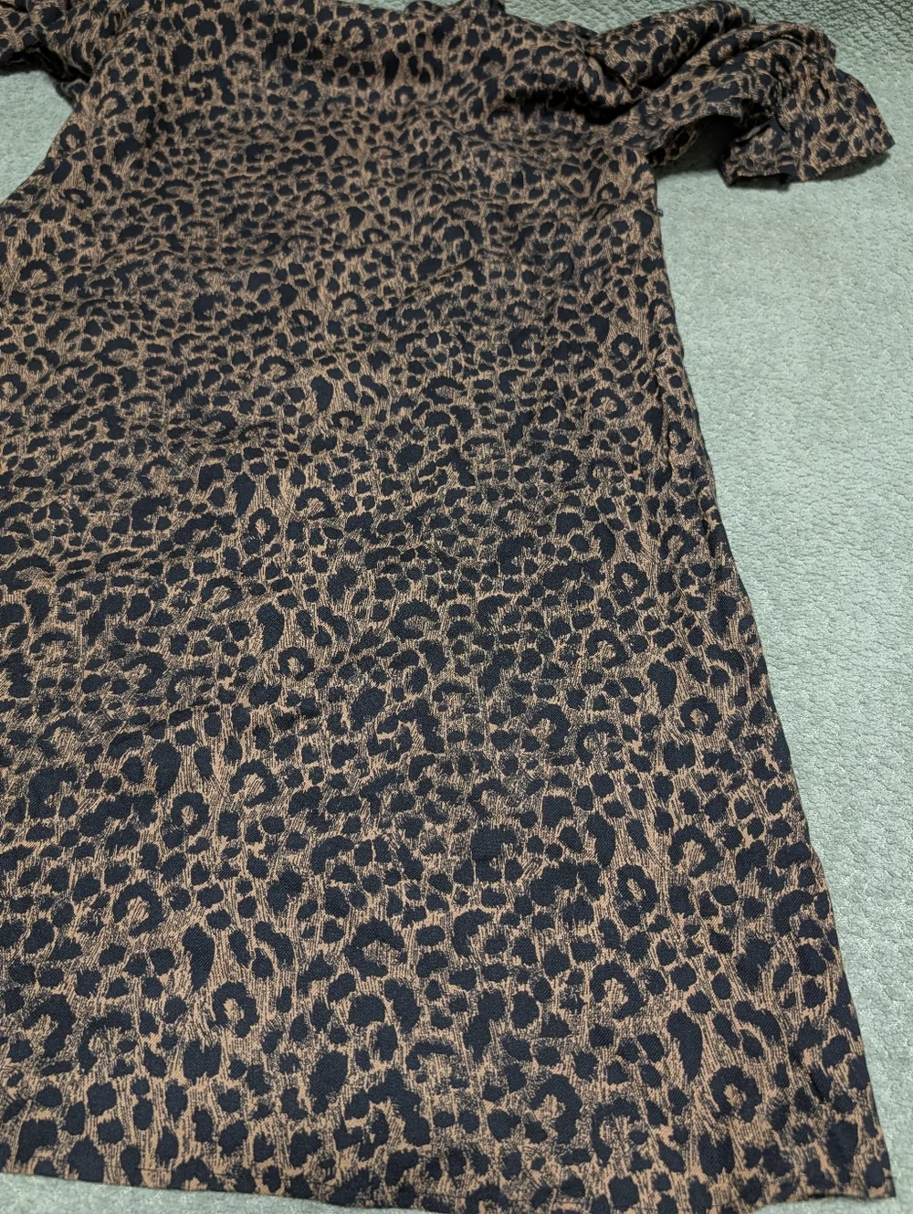 & Other Stories Leopard Print Mini Dress Size 4 Puff Sleeve High Neck - Picture 8 of 14